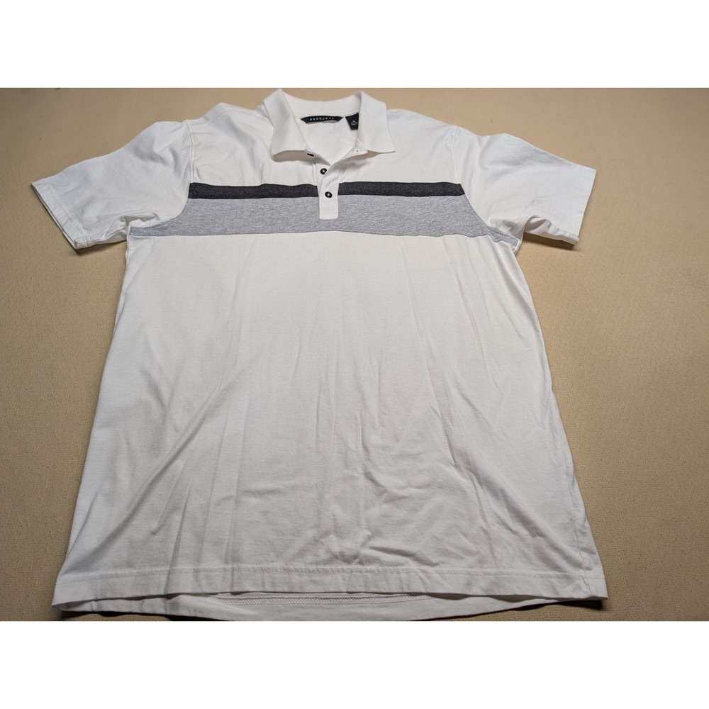 Sean John Mens Polo Shirt Size XL White With Black Stripes Golf 100% Cotton